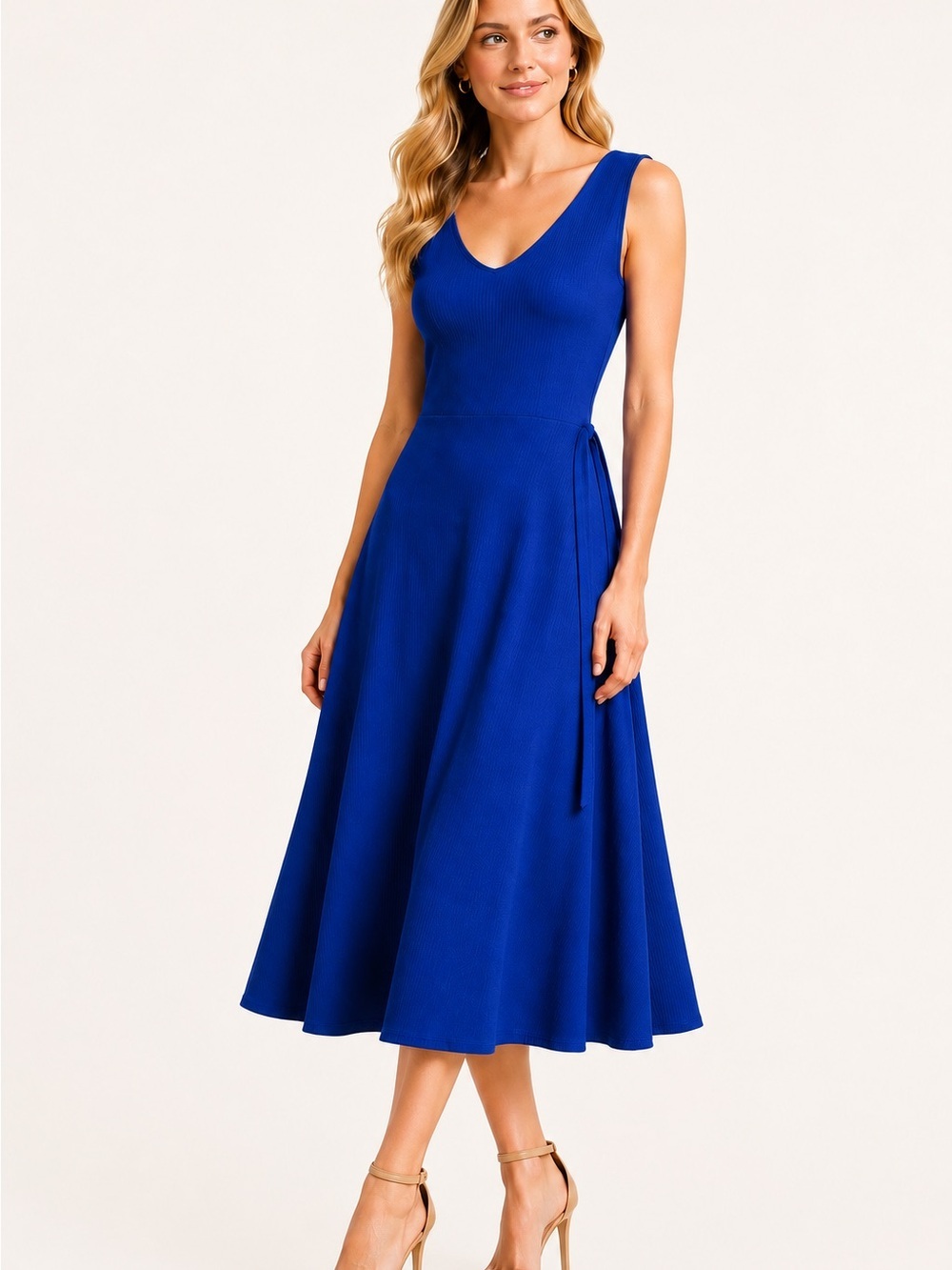 American City Wear Royal Blue Ruffle V-Neck Midi Dress